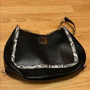 INC International Concepts Black and Snake Print Shoulder Bag
